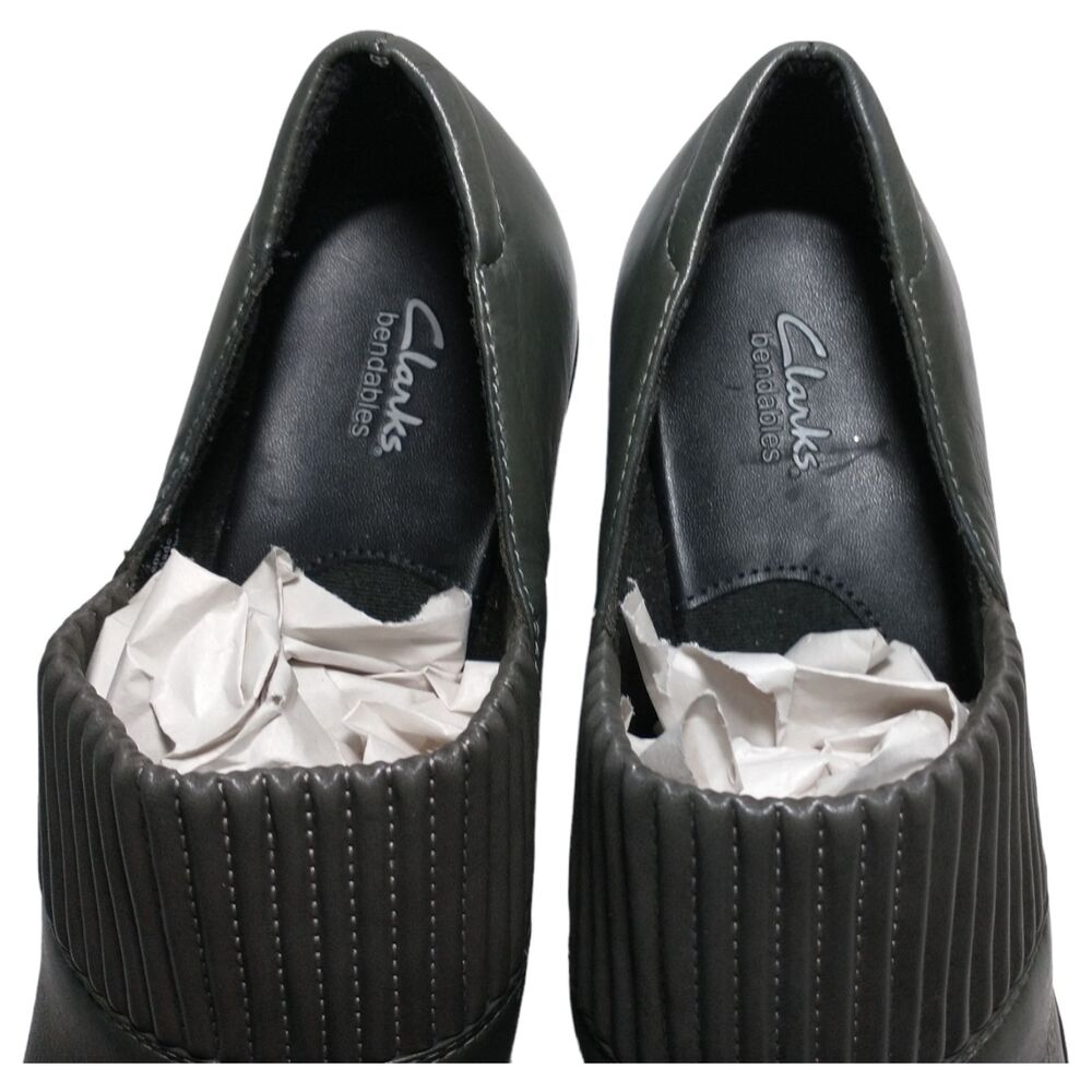 Clarks Womens Bendables Gray Leather Size 8.5M Thoughtful Q Comfort Block Heels - Picture 7 of 9